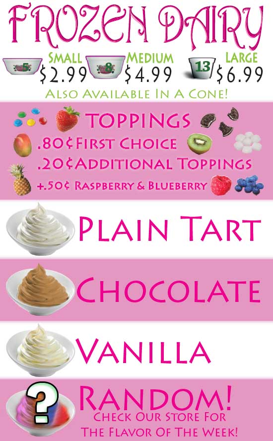 Frozen Dairy Menu Items