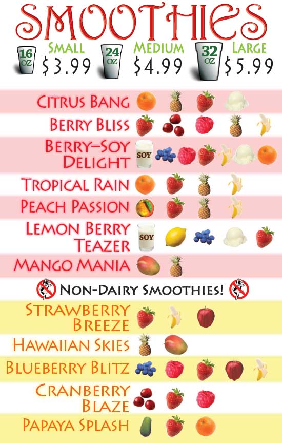 Smoothie Menu Items